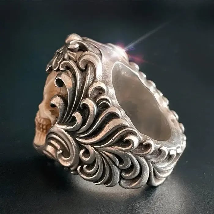 đź’€Vintage Polish Floral Armor Antler Skull Ring