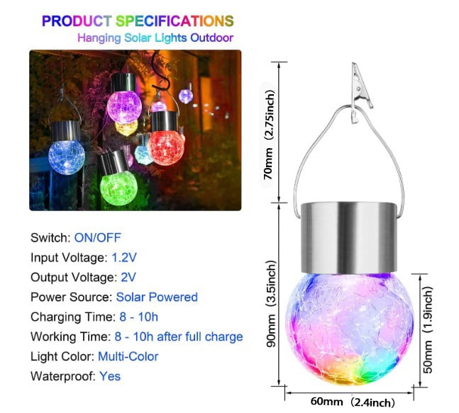 🔥🔥Multicolor Crackle Glass Hanging Solar Lights