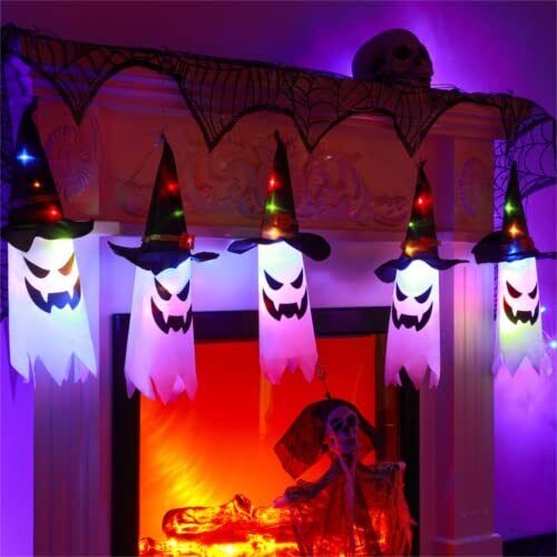 đź‘»Glowing Ghost Witch Hat Halloween Decorations - Outdoor Hanging Lighted Decor