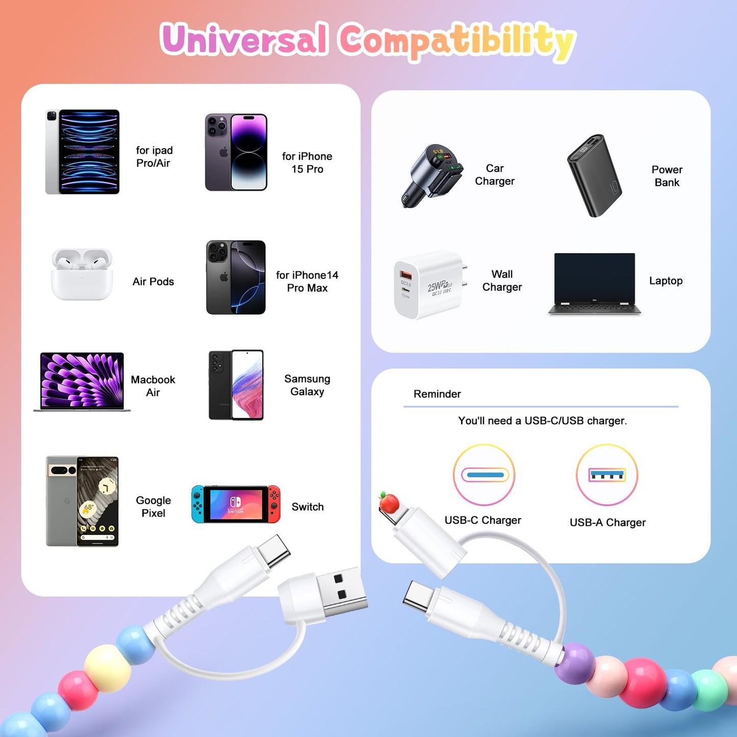 🔥4-in-1 Beaded Charging Cord&fast charging cable 60W