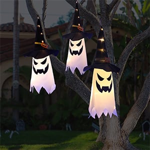đź‘»Glowing Ghost Witch Hat Halloween Decorations - Outdoor Hanging Lighted Decor