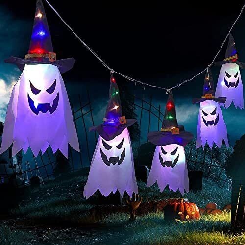 đź‘»Glowing Ghost Witch Hat Halloween Decorations - Outdoor Hanging Lighted Decor