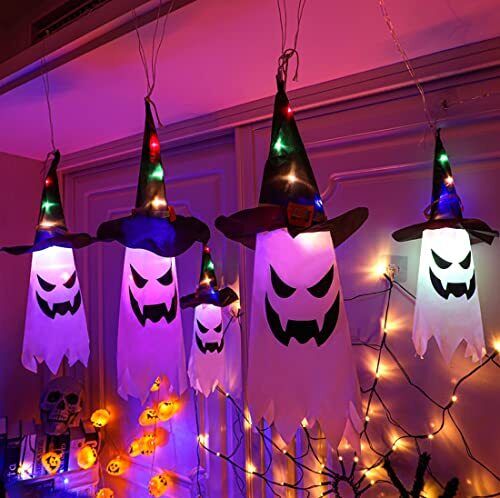 đź‘»Glowing Ghost Witch Hat Halloween Decorations - Outdoor Hanging Lighted Decor