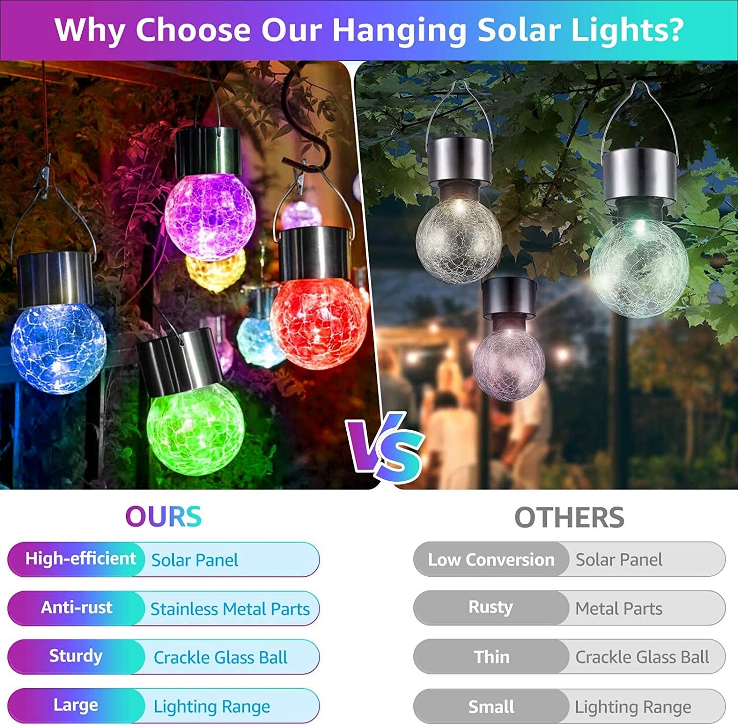 🔥🔥Multicolor Crackle Glass Hanging Solar Lights