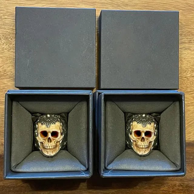 đź’€Vintage Polish Floral Armor Antler Skull Ring