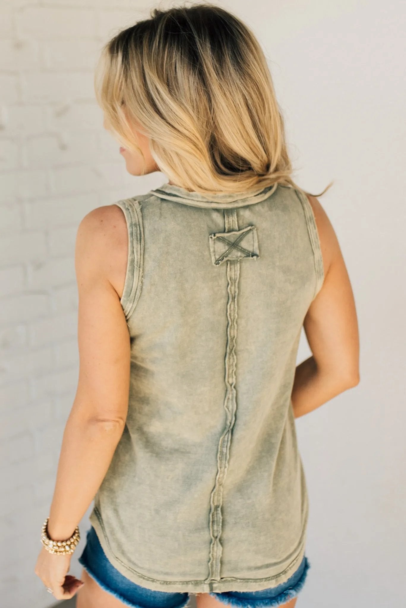 š„SUMMER HOTš„BUTTON MIX WASHED HENLEY TANK(49% OFF TODAY!!!)
