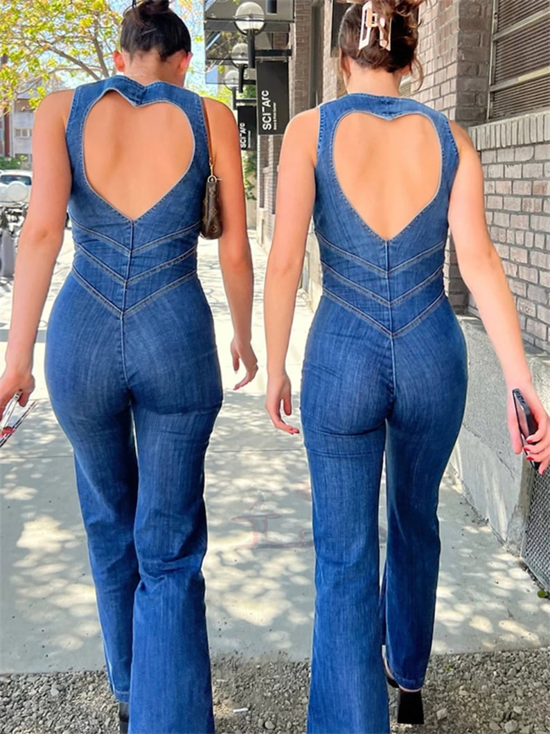 🔥🔥🔥Backless Heart Cutout Denim Jumpsuit For Women
