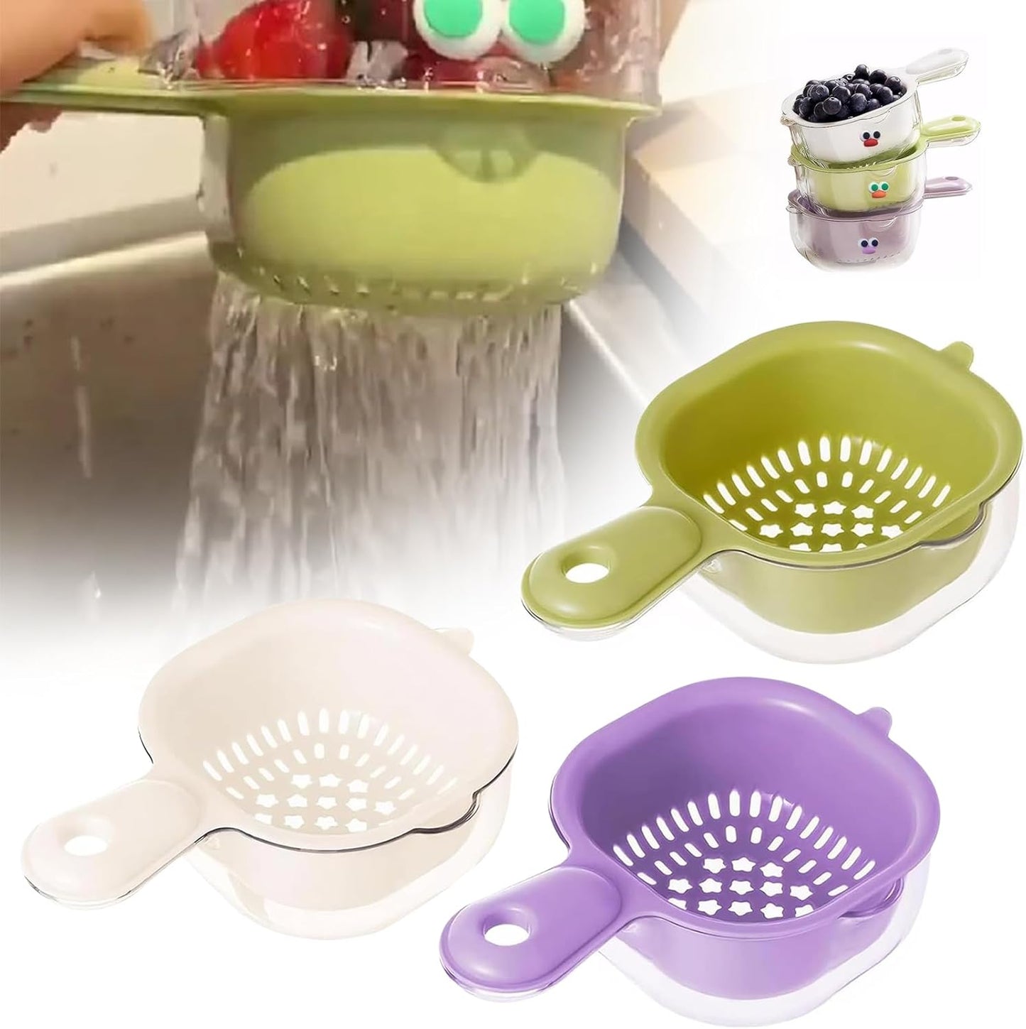 š„Kitchen Dual-Layer Draining Basket with Handle