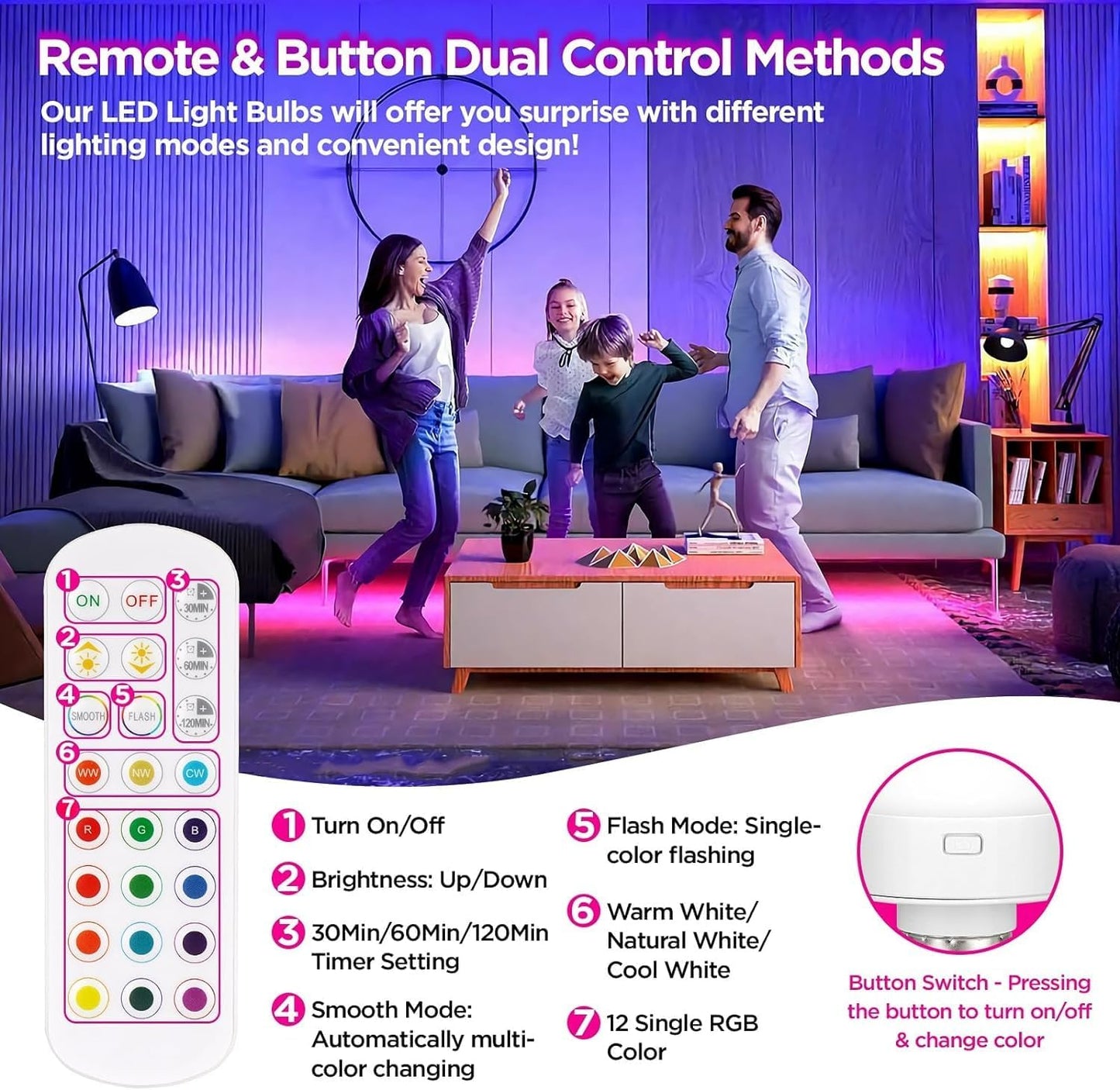 🏆Flash Sale⚡ 50K+ SOLD! Almost Gone-💥Rechargeable Light Bulbs with Remote Control, Battery Operated Light Bulb for Sconce and Lamp, 3 Color Temperature Dimmable E26 Wireless Detachable LED Charging Bulb,Best gifts