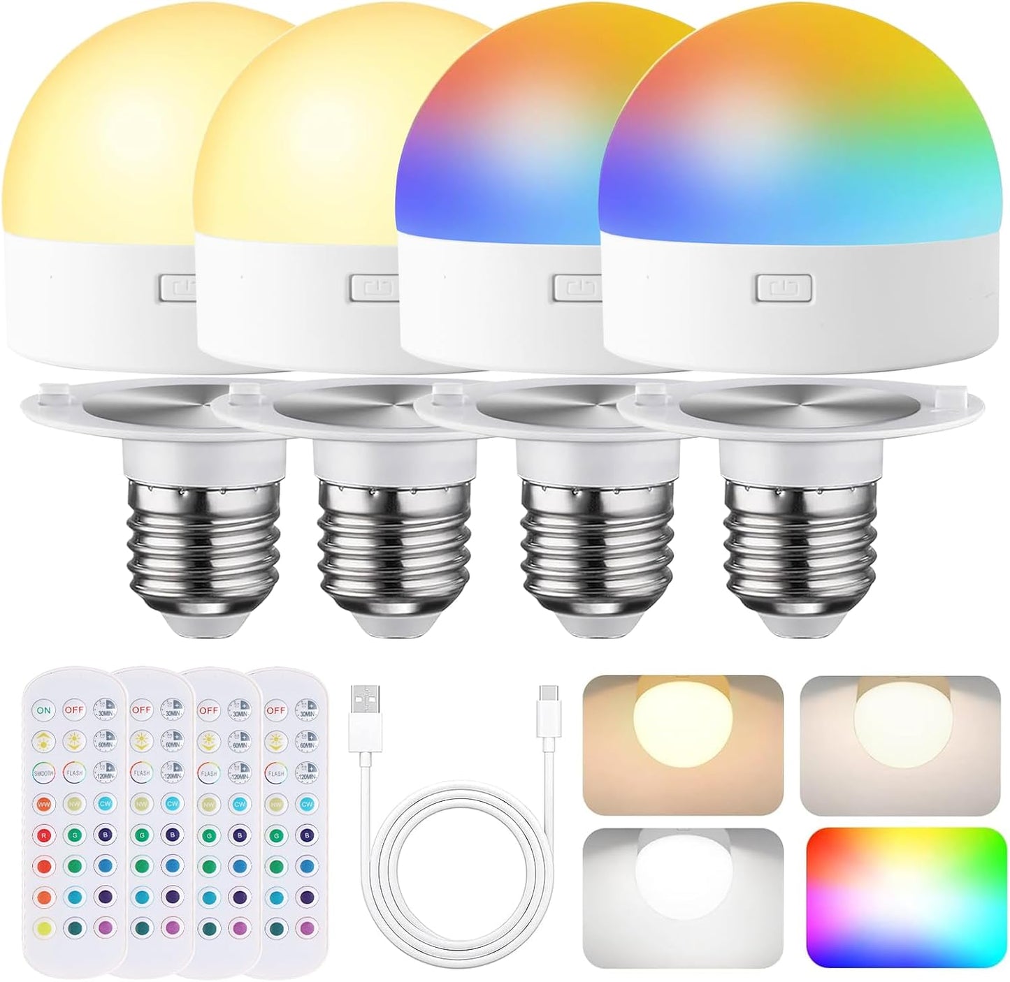 🏆Flash Sale⚡ 50K+ SOLD! Almost Gone-💥Rechargeable Light Bulbs with Remote Control, Battery Operated Light Bulb for Sconce and Lamp, 3 Color Temperature Dimmable E26 Wireless Detachable LED Charging Bulb,Best gifts