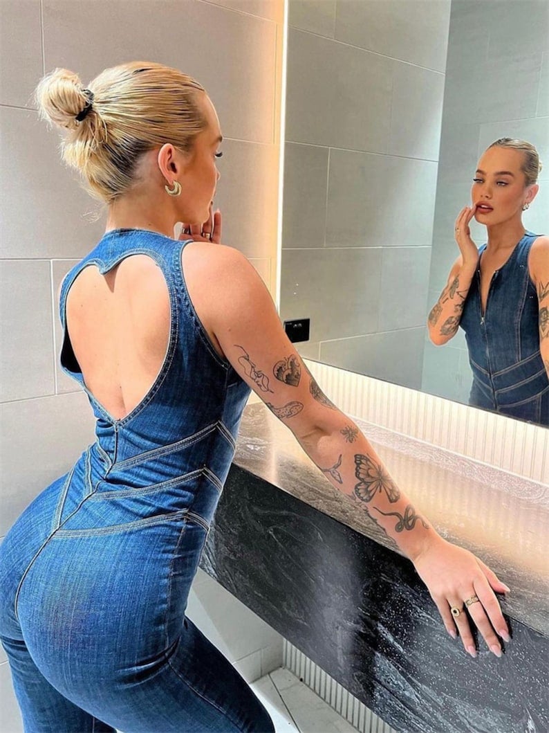 🔥🔥🔥Backless Heart Cutout Denim Jumpsuit For Women