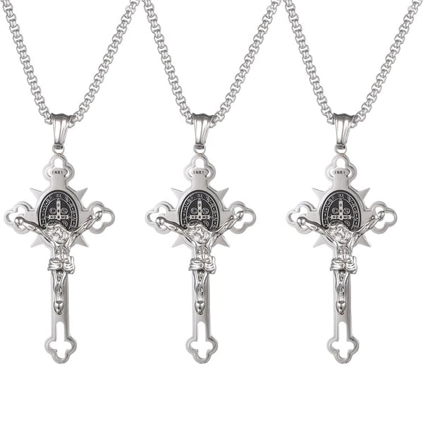 ST.Benedict Protection Cross Power Pendant Necklace