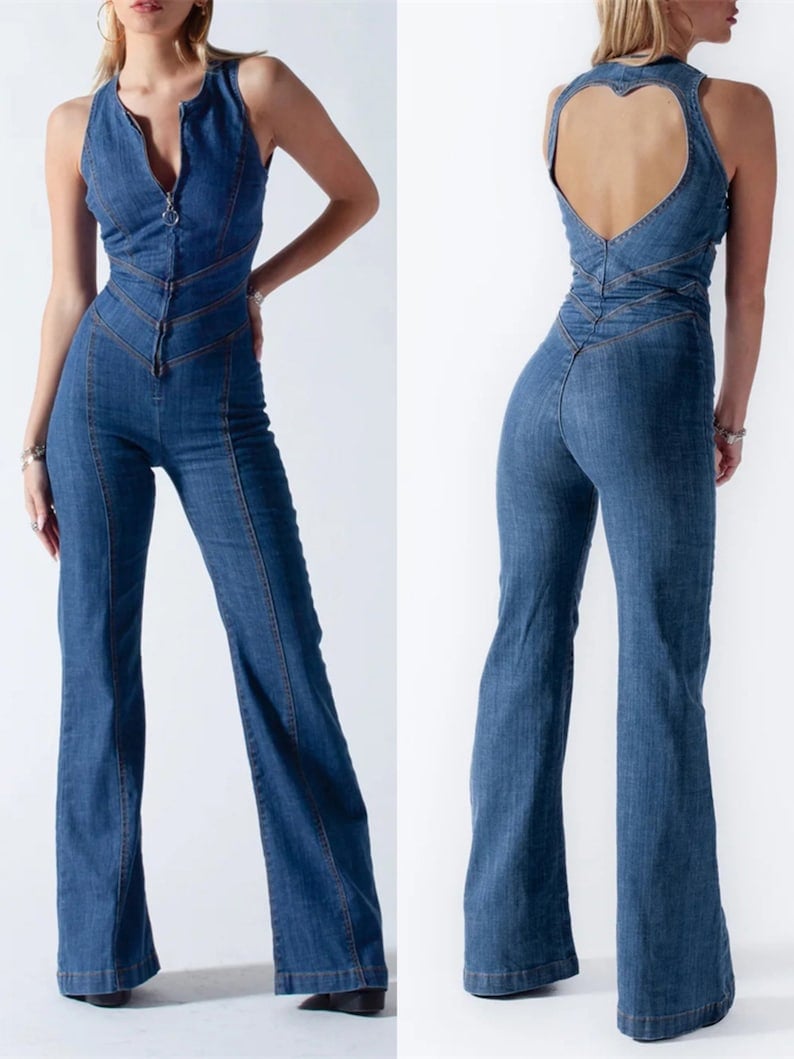 🔥🔥🔥Backless Heart Cutout Denim Jumpsuit For Women