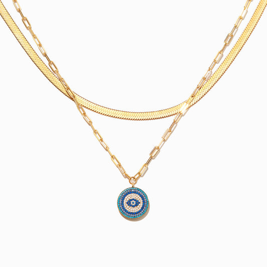 Pave Blue Evil Eye Necklace