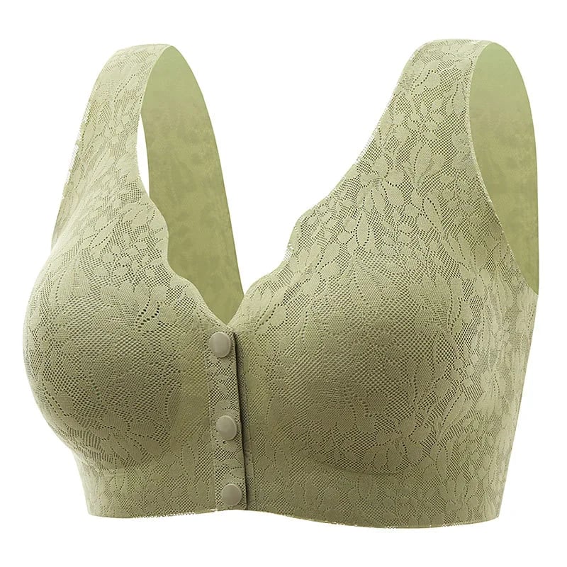 Plus Size Jacquard Lace Button Front Comfy Bra (Four piece set)