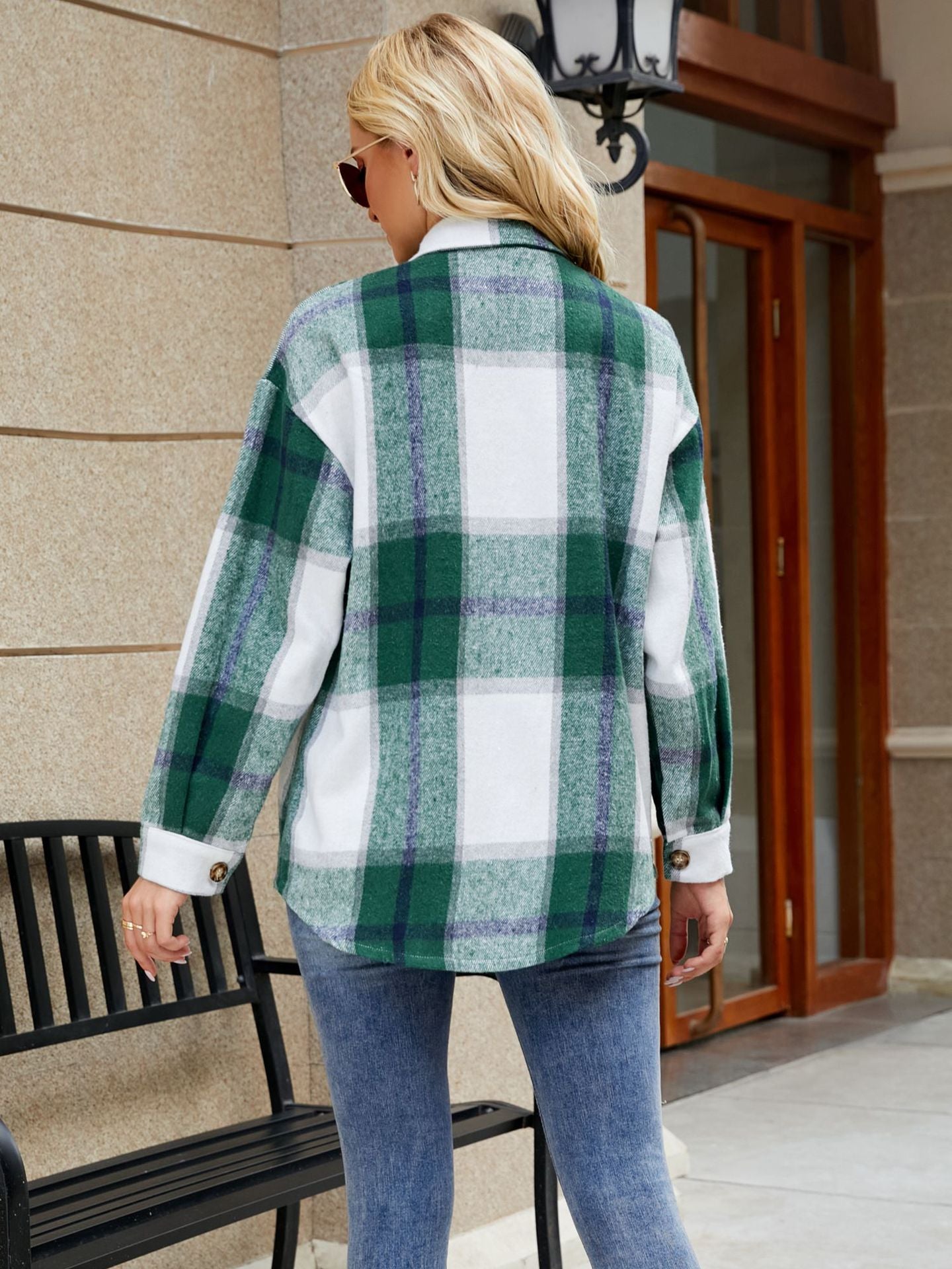 Women's plaid coat casual loose pocket shirt
