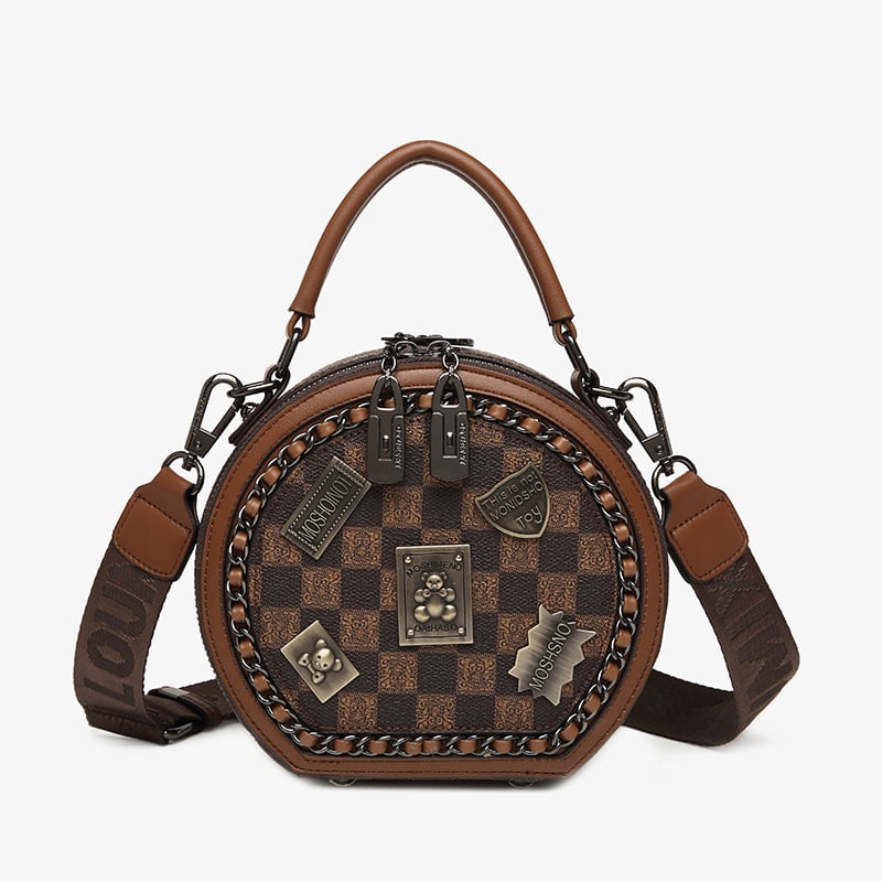 🔥Fashion Retro Bear Badge Print Leather Purse Handbags(Double Zipper)