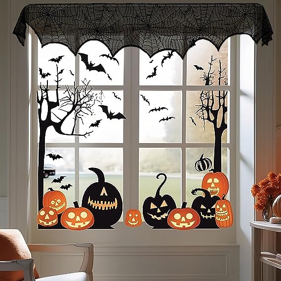 🔥Halloween Hot Sale -Halloween Decorations Black Lace Spiderweb Fireplace Mantle