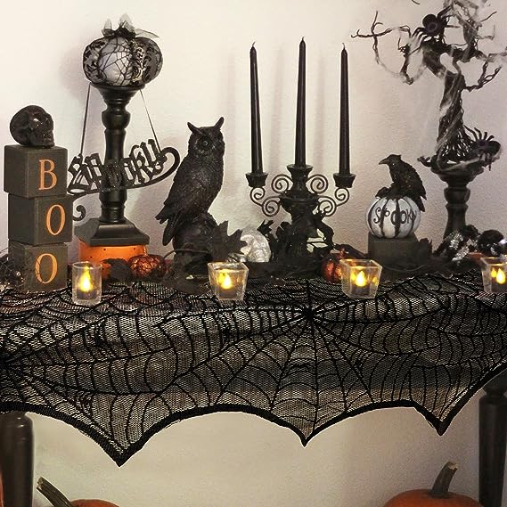 🔥Halloween Hot Sale -Halloween Decorations Black Lace Spiderweb Fireplace Mantle