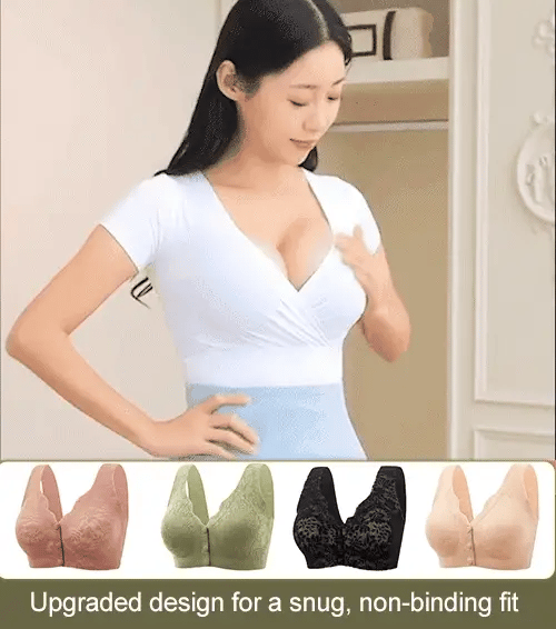 Plus Size Jacquard Lace Button Front Comfy Bra (Four piece set)