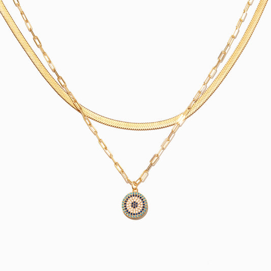 Round Pavé Evil Eye Layered Necklace Set