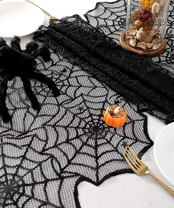 🔥Halloween Hot Sale -Halloween Decorations Black Lace Spiderweb Fireplace Mantle