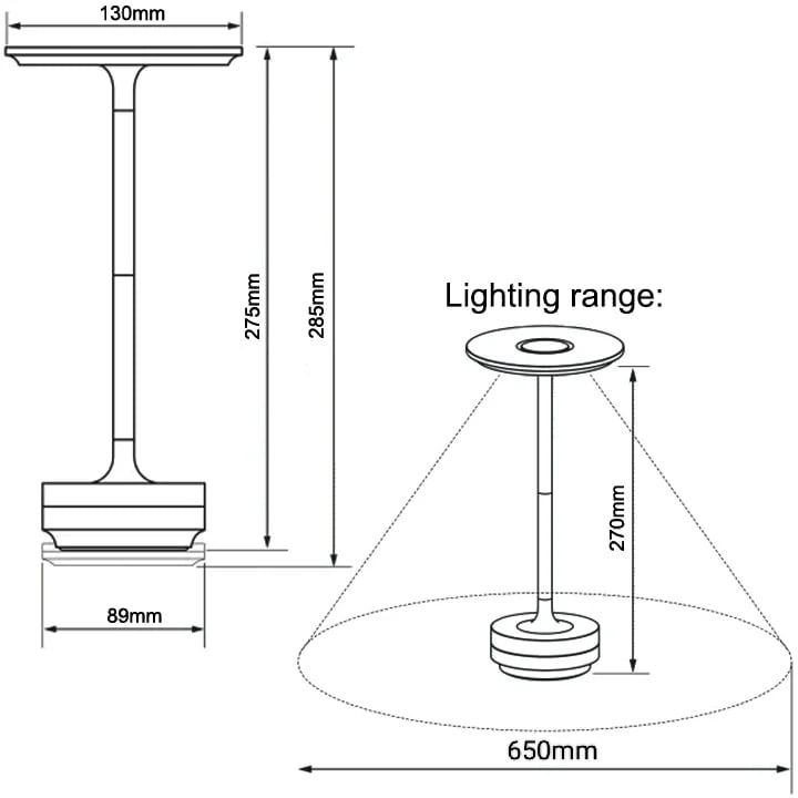 Cordless Table Lamp - Dimmable & Rechargeable Waterproof Desk Light