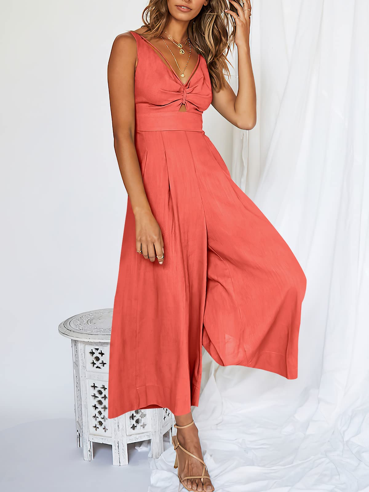 V Neck Cutout High-Waist Rompers