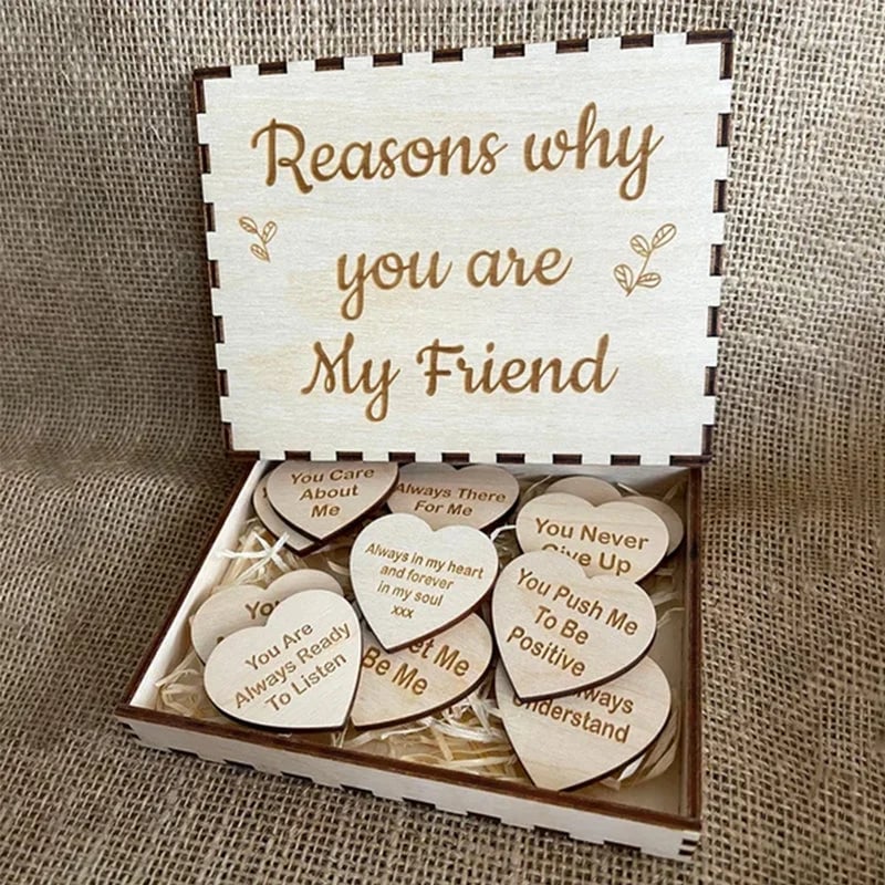 🎁Why You Are My Friend Wooden Box and Heart Tokens