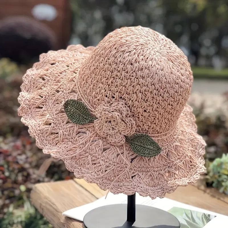 Elegant Crochet Straw Hat with Ruffle Detail