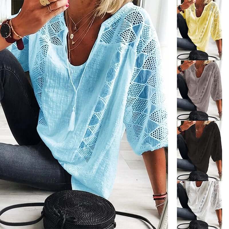 Women's U-neck blouse with sleeves