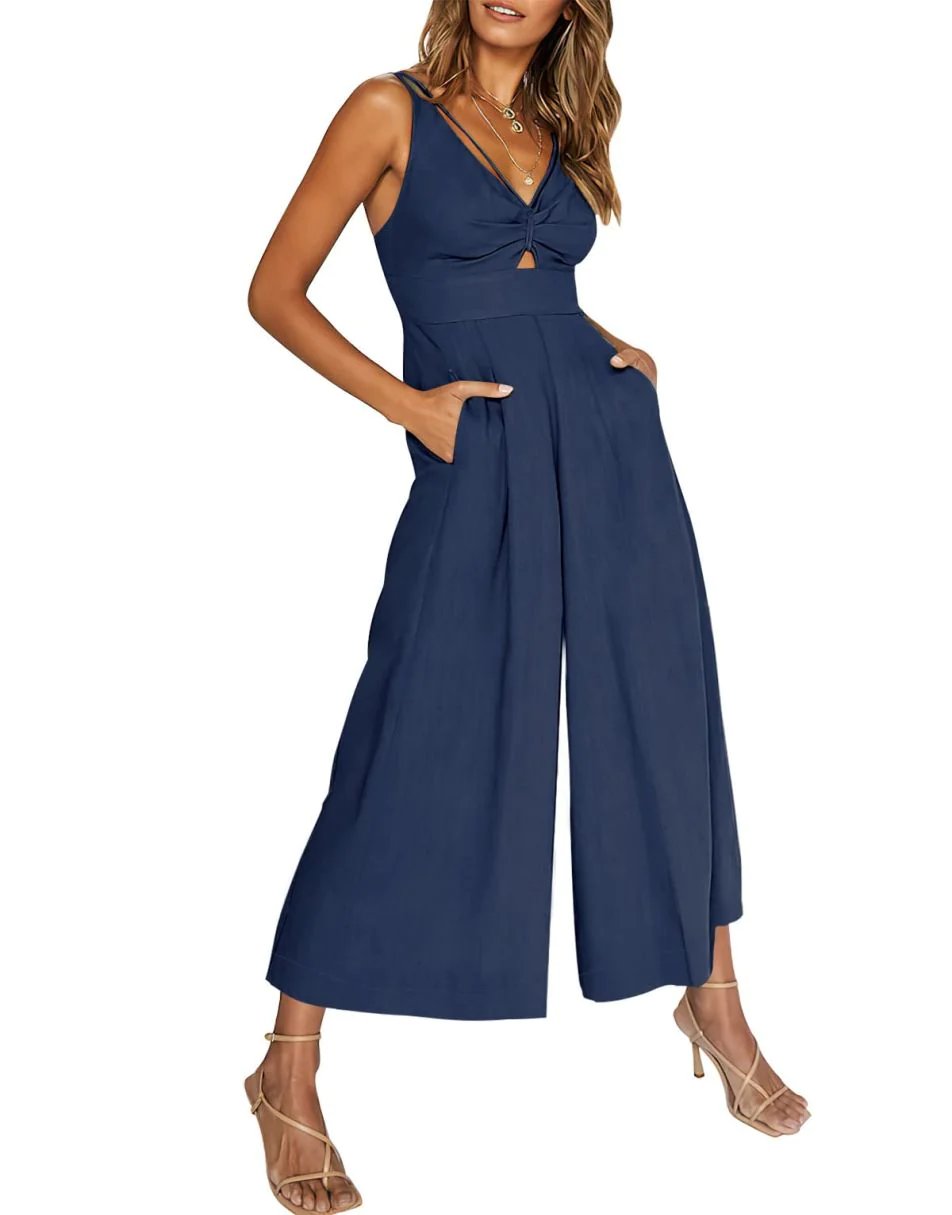 V Neck Cutout High-Waist Rompers