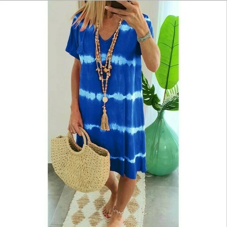 🔥Tie-dye Striped Short-sleeved Loose T-shirt Dress