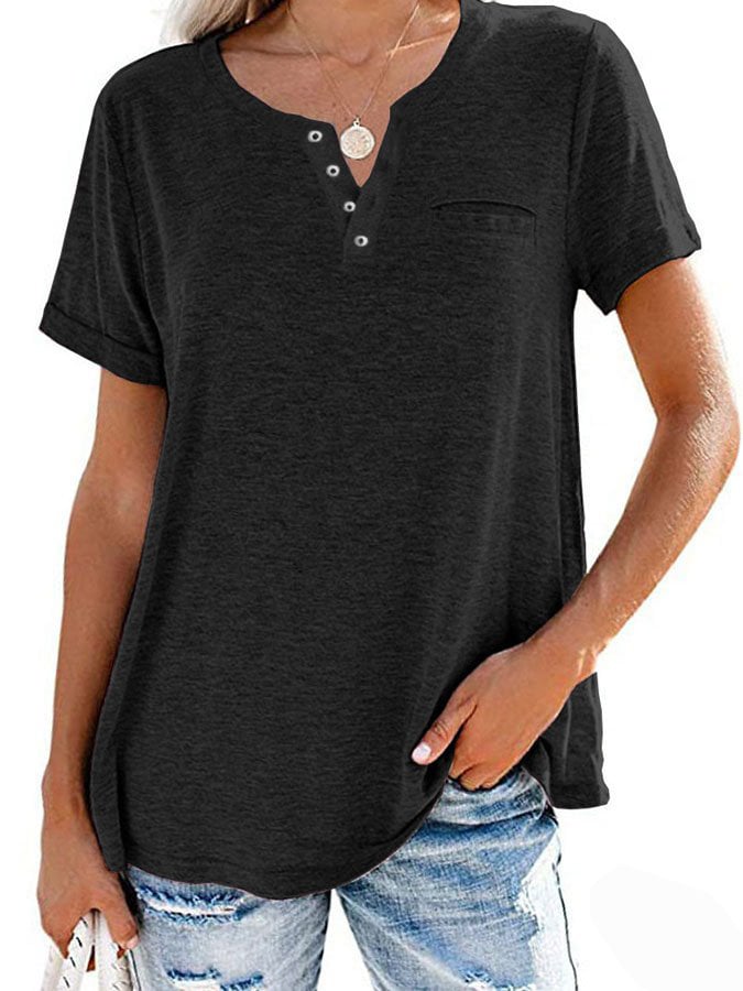 🔥Fashion Solid Color Pocket Short Sleeve T-Shirt