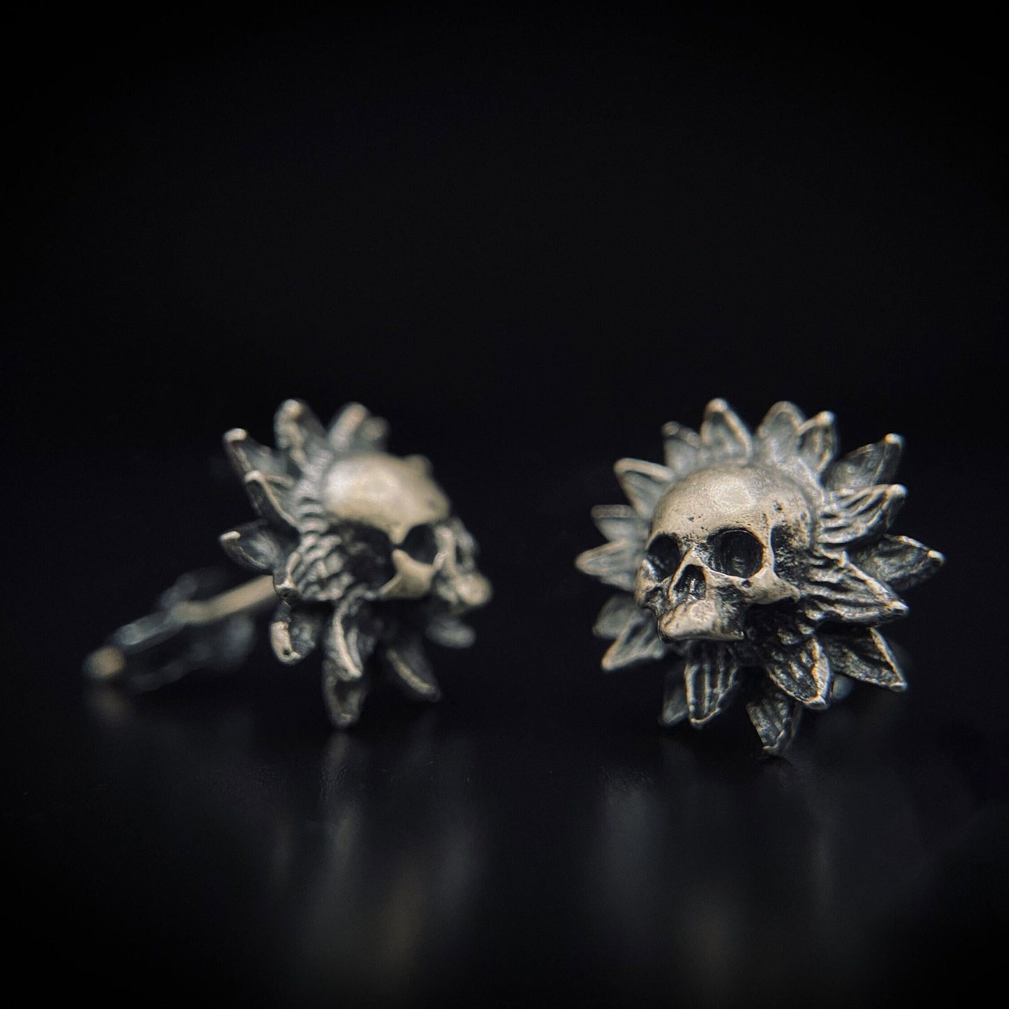 Sterling Silver Maya Skull - Gothic Earrings