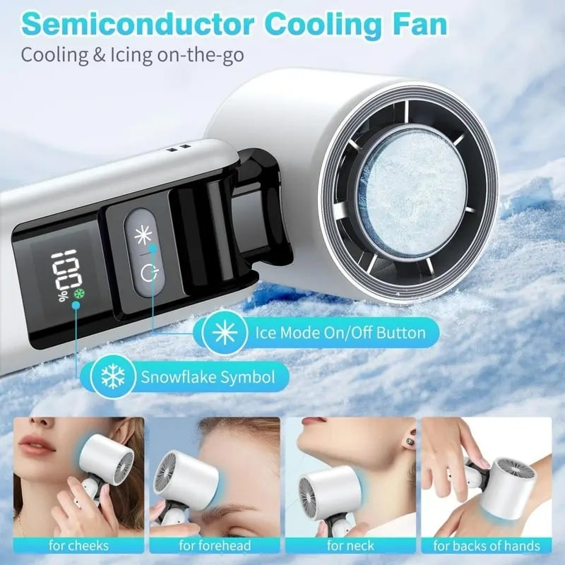 🌞Summer Hot Sale - Multifunction Portable Handheld Turbo Ice-Cooling Fan | AC-Like Gel Pad Tech, 5 Gears