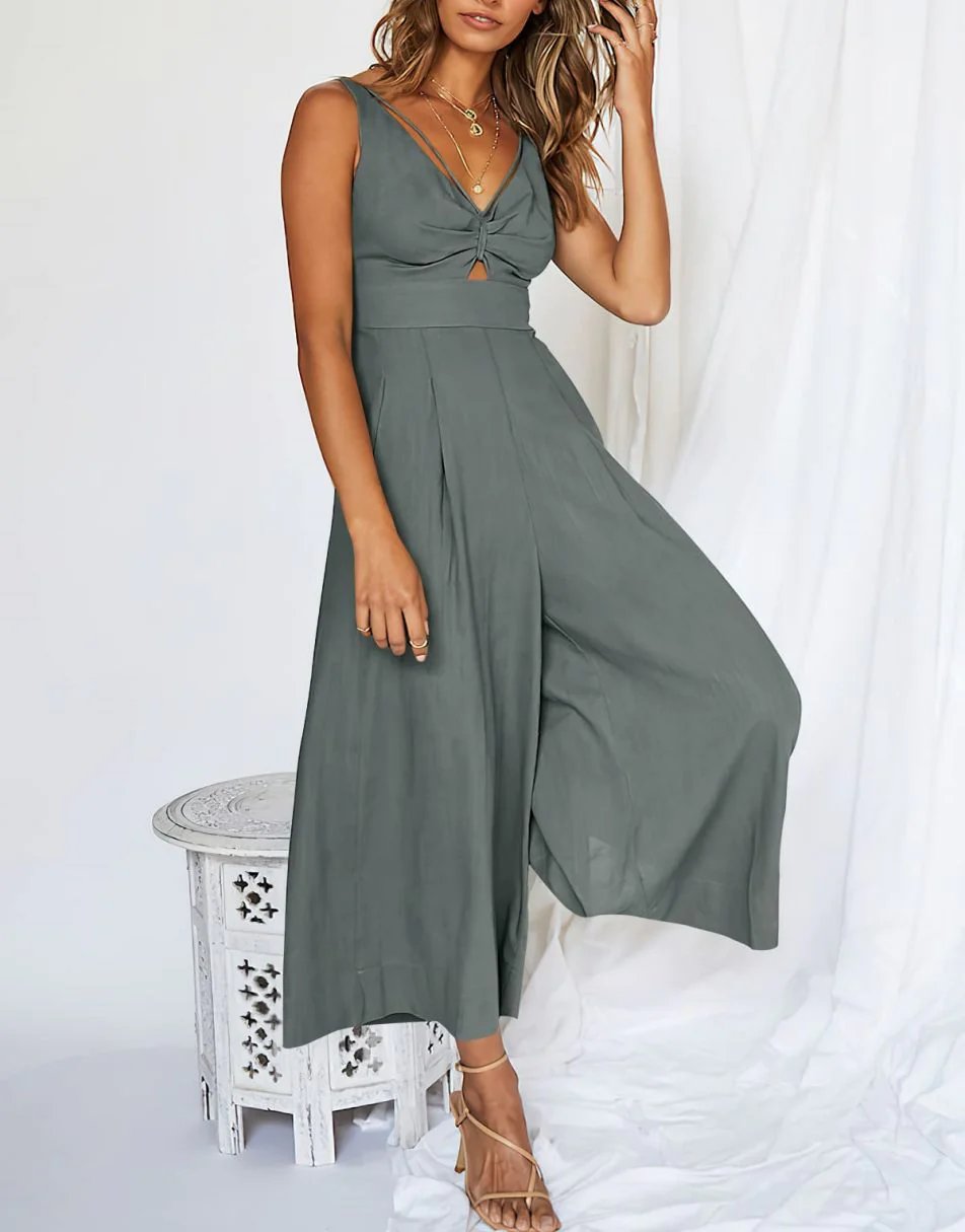 V Neck Cutout High-Waist Rompers