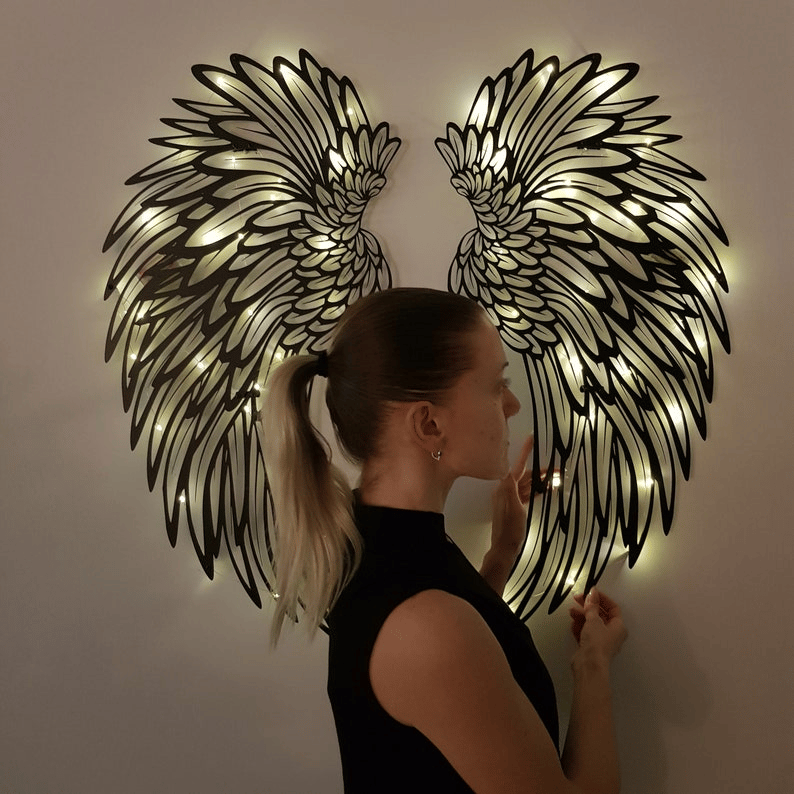 🔥1 PAIR ANGEL WINGS METAL WALL ART WITH LED LIGHTS-🎁GIFT TO HER