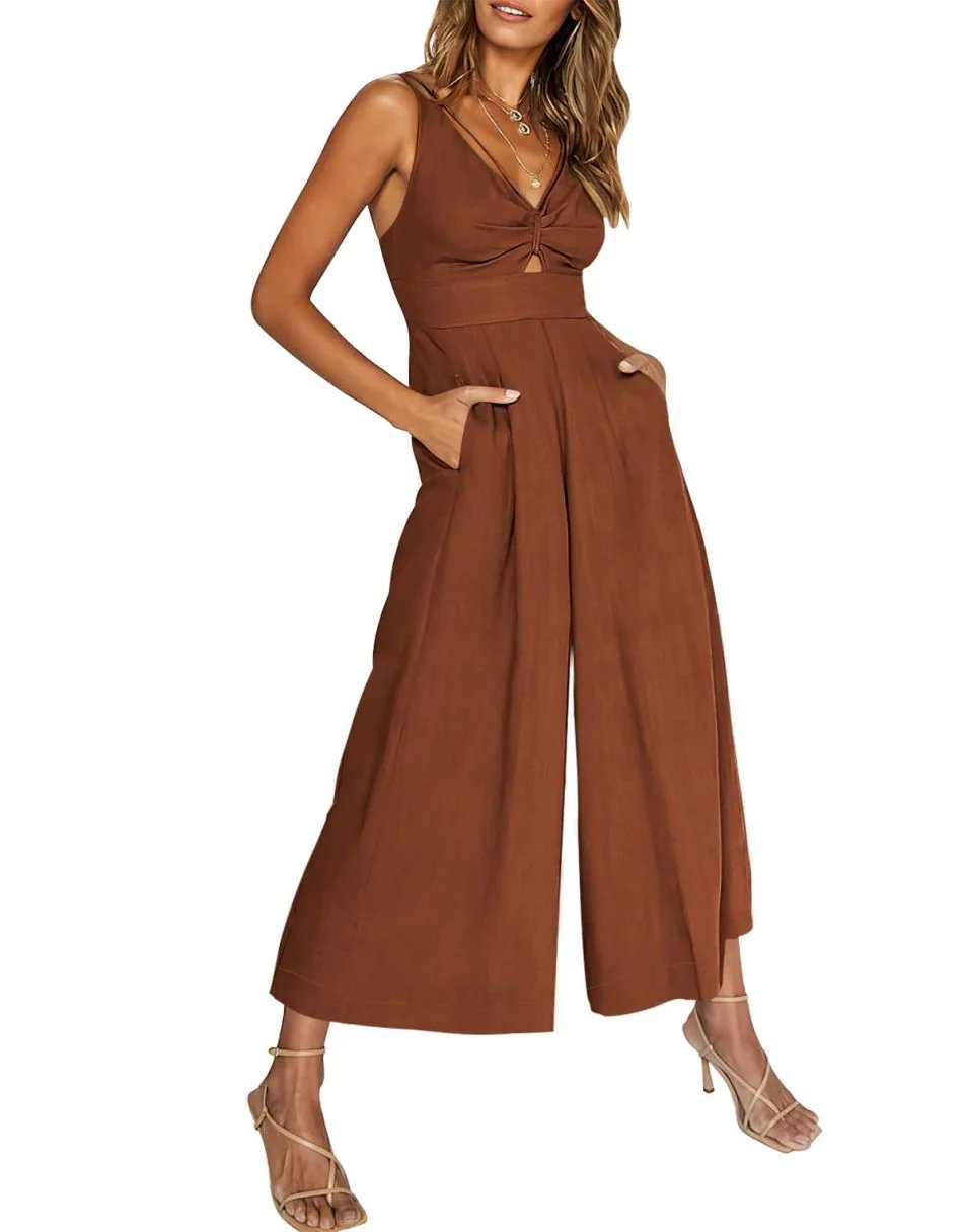 V Neck Cutout High-Waist Rompers