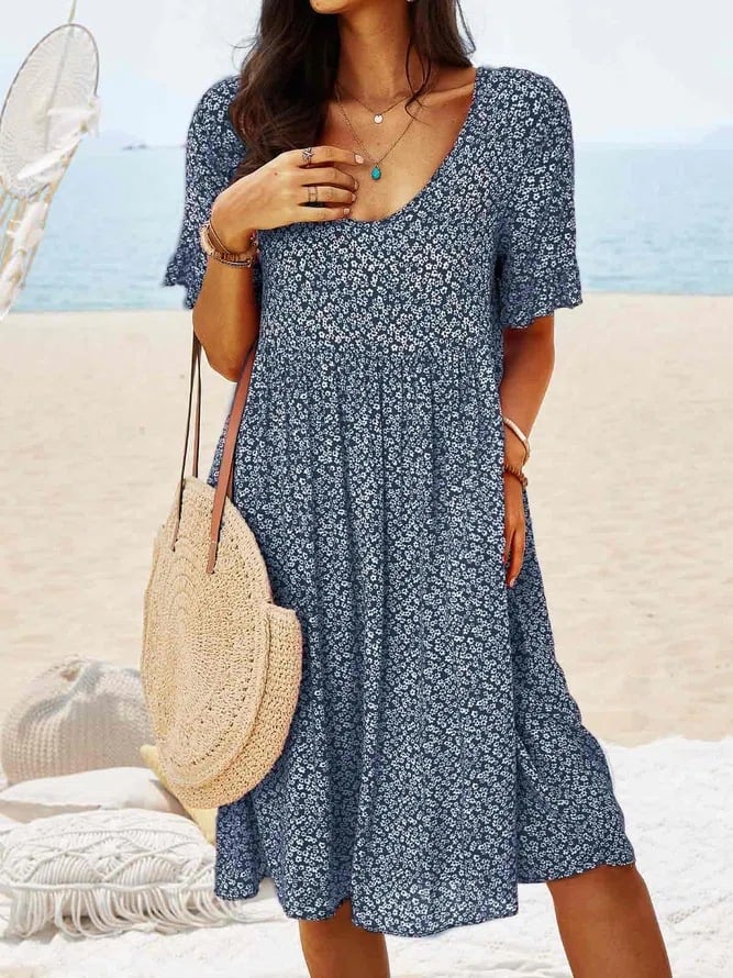 👗 Women Floral Pockets Plus Size Midi Dress