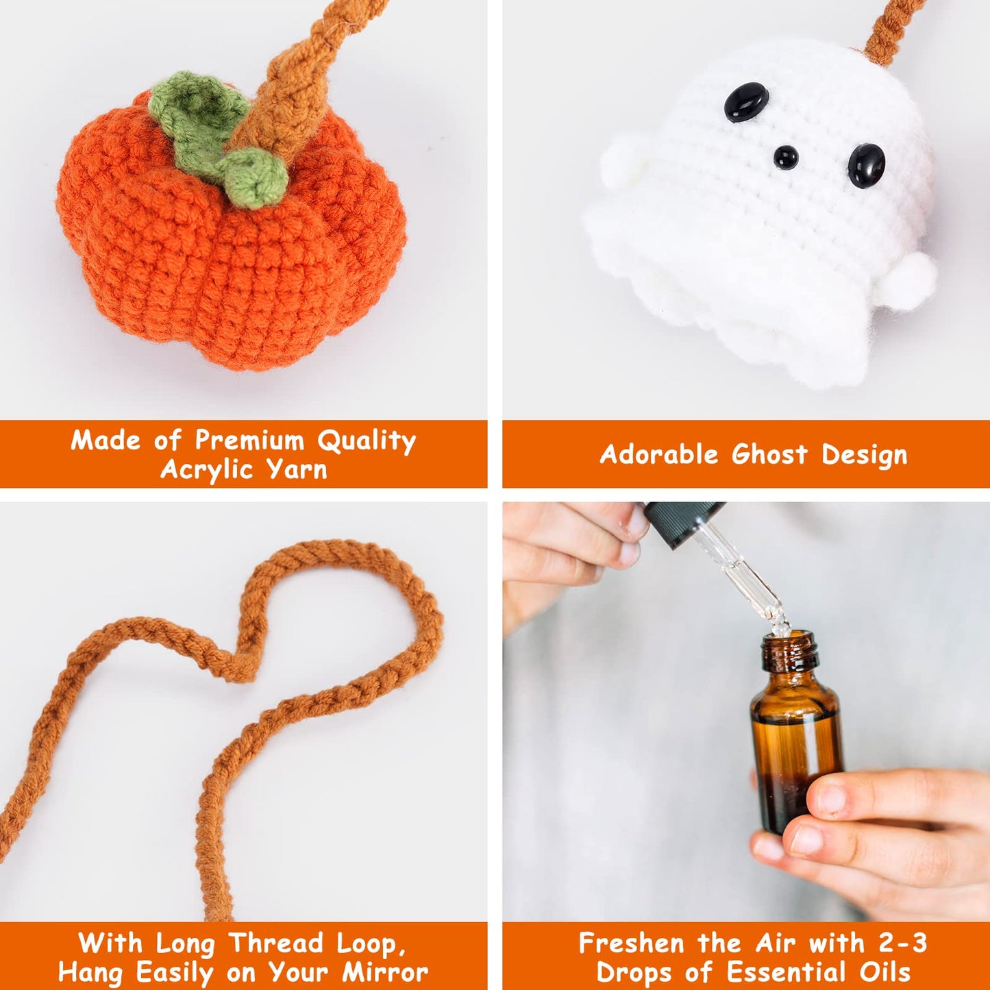 Handmade Halloween Hanging Ornament Crochet Pumpkin and Ghost