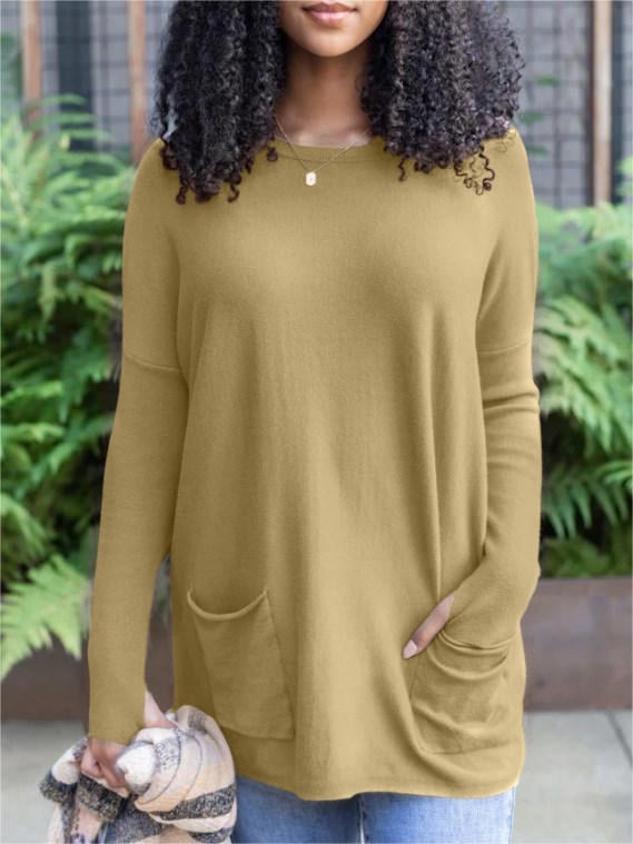 LONG SLEEVE THUMBHOLE SWEATER POCKET TUNIC