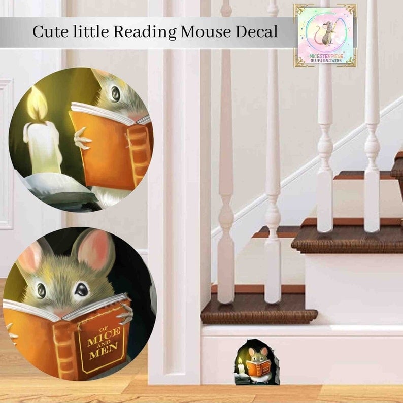 🔥Mouse Reading Book in Mouse Hole - Wall Decal Sticker