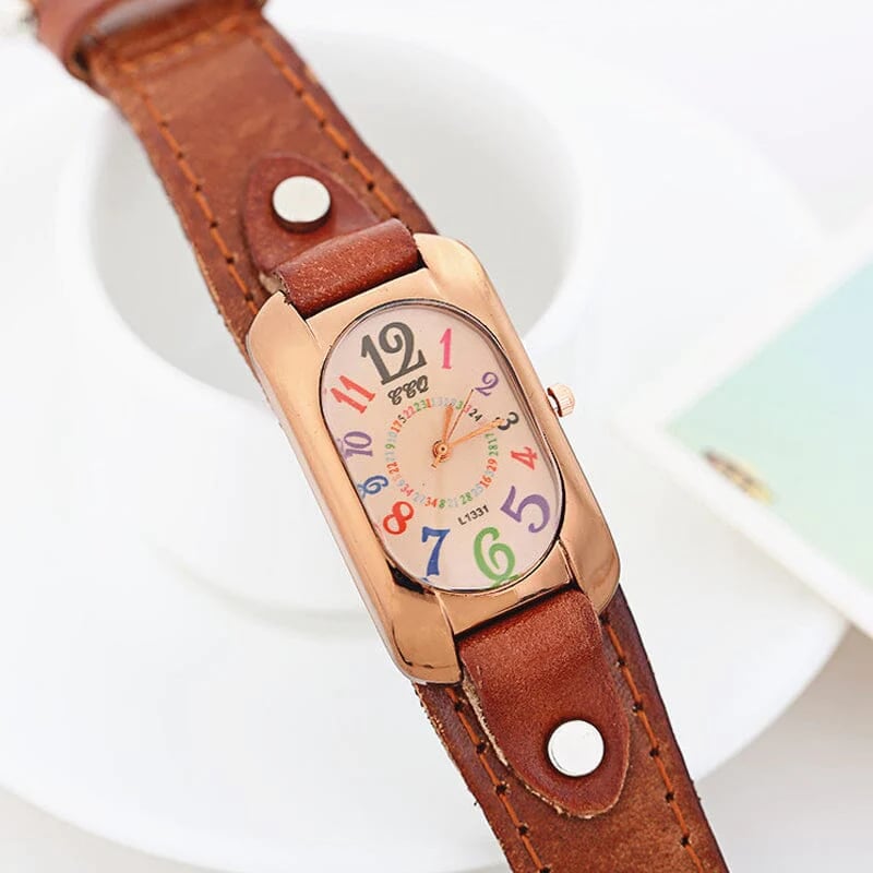 Vintage Leather Quartz Stone Women's Watch