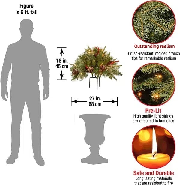 🎄🔥Pre-lit Artificial Christmas Tree Urn Filler💐