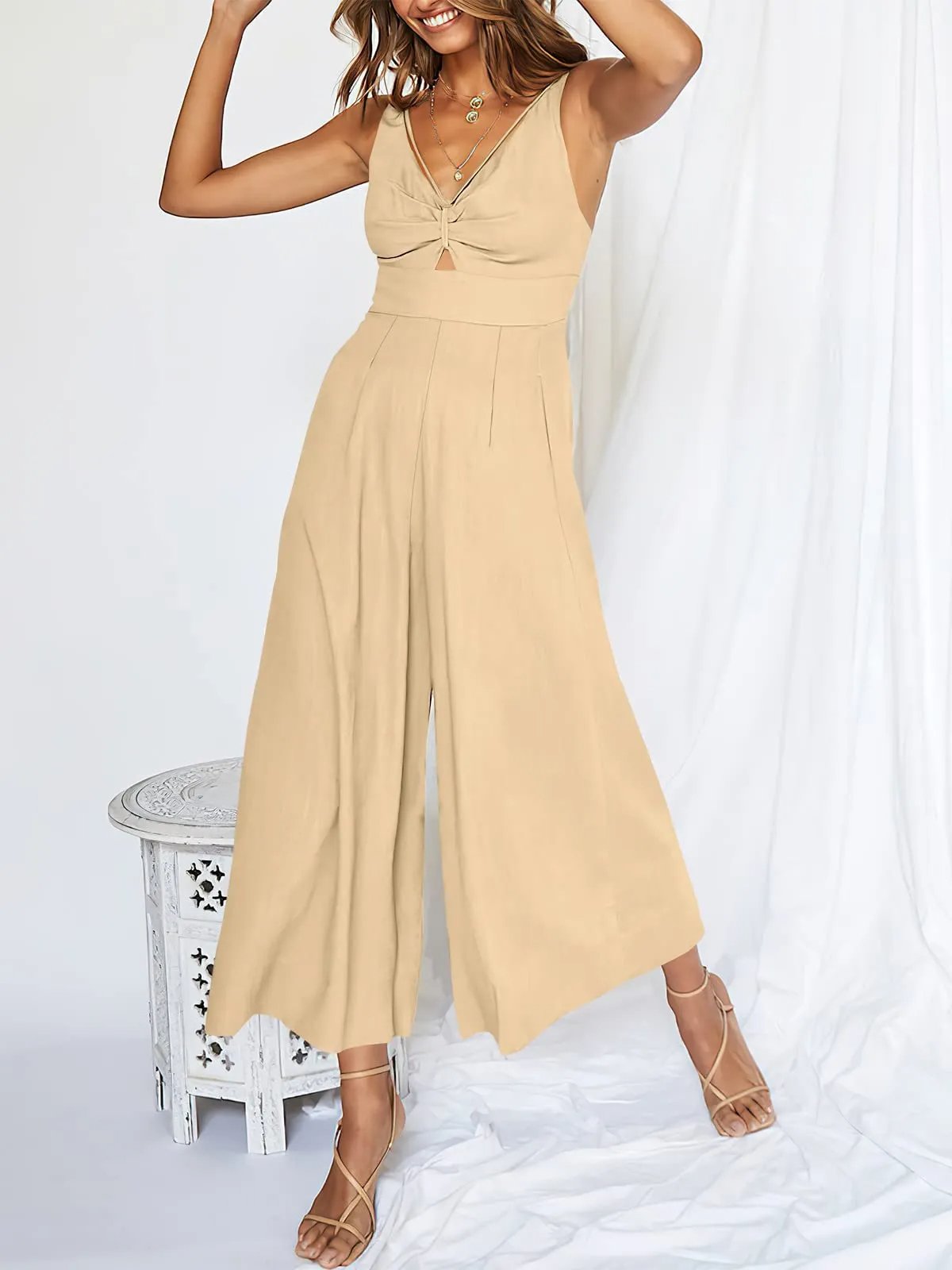 V Neck Cutout High-Waist Rompers