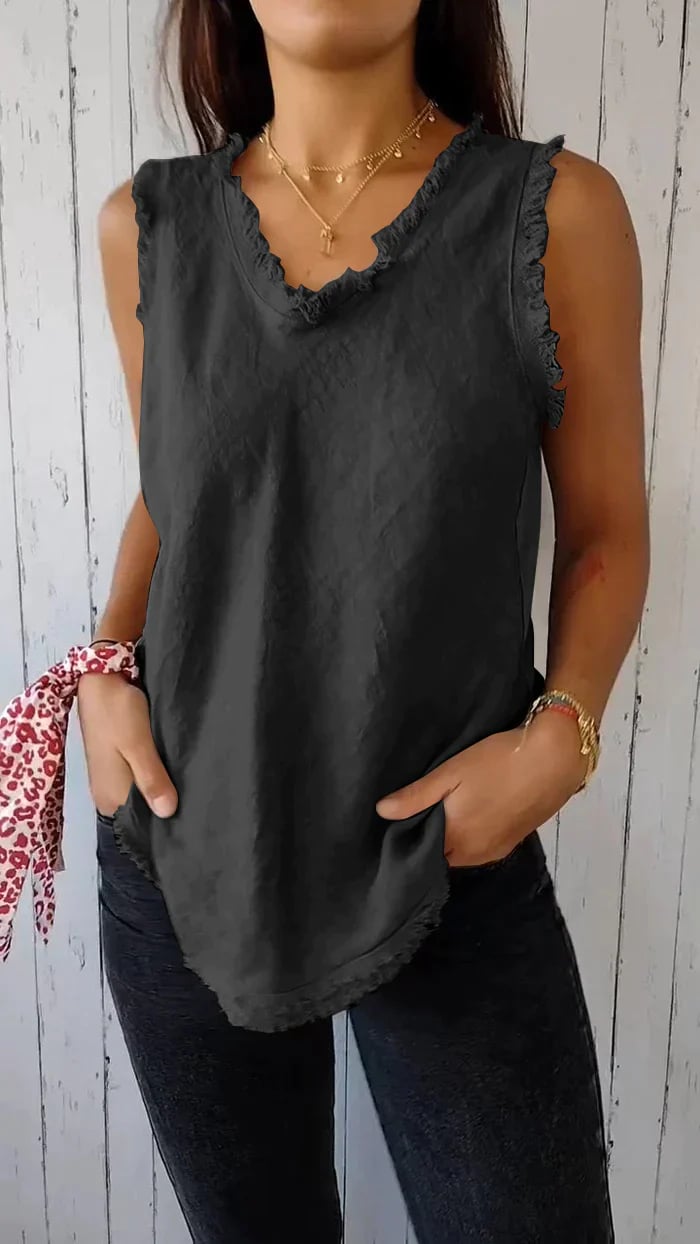 🌸Cotton and Linen V-neck Raw Edge Design Vest