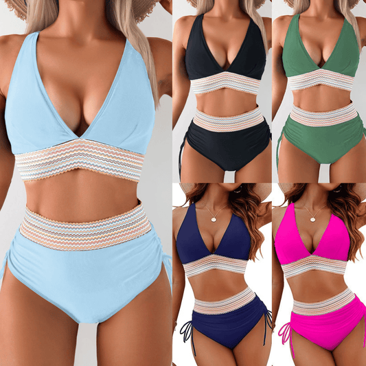 High Waisted Tummy Control Color Block Bikini Sets