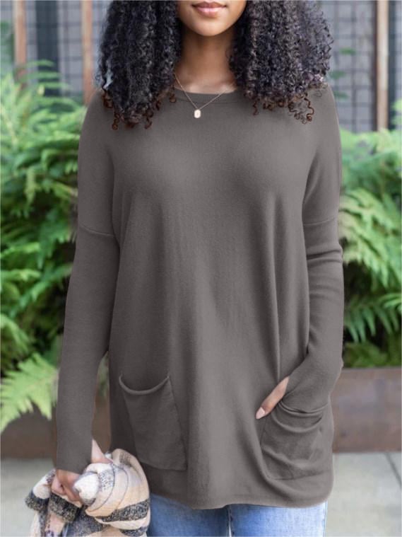 LONG SLEEVE THUMBHOLE SWEATER POCKET TUNIC