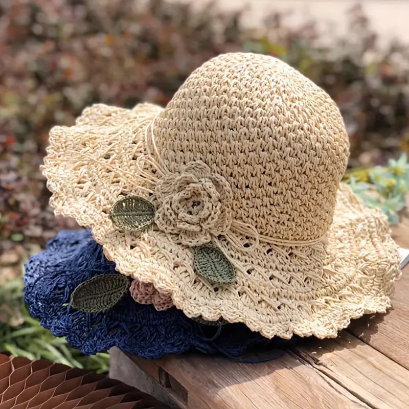 Elegant Crochet Straw Hat with Ruffle Detail